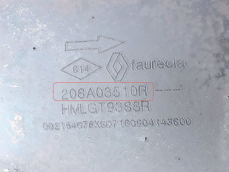 Викуп каталізатора 208A03510R HMLGT9388R Faurecia Марка автомобіля Renault Модель автомобіля Renault Duster 1.6 Рік автомобіля 2018 Вставка каталізатора Кераміка Тип палива Бензин Каталітична марка Faurecia